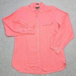 Weekender Shirt Mens Medium Coral Pink Luau Edition 100% Linen Button Down